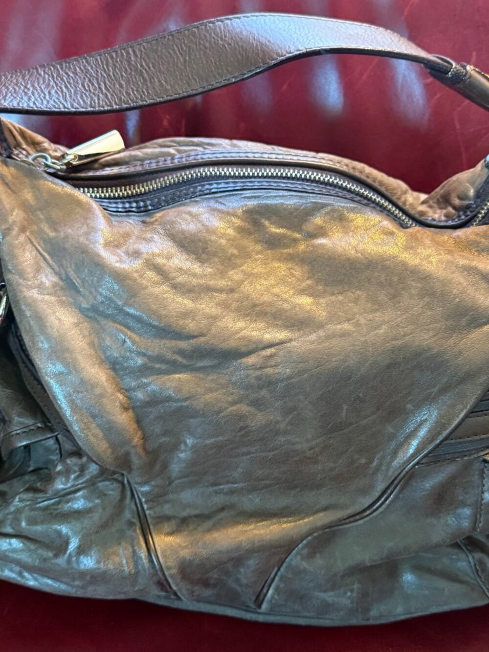 L.A.M.B. by Gwen Stefani Brown Genuine Leather Slouch Hobo Shoulder Handbag | Y2 - Picture 2 of 13